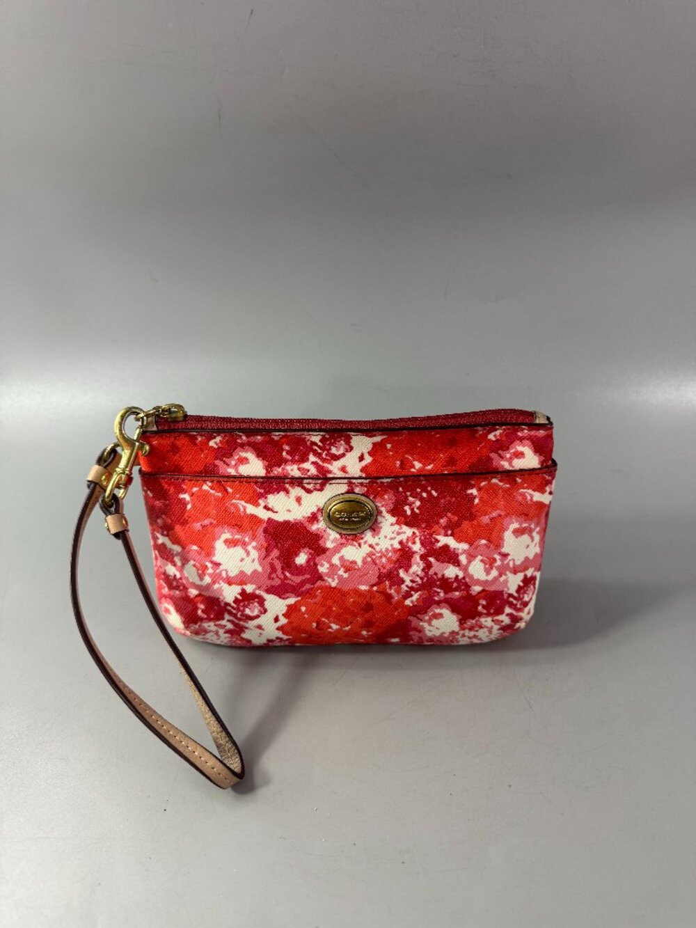 Coach Pink Red White Peyton Floral Wristlet